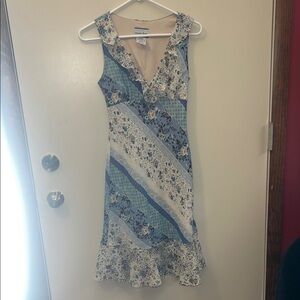 Vintage Floral Patchwork Midi Dress in Blue